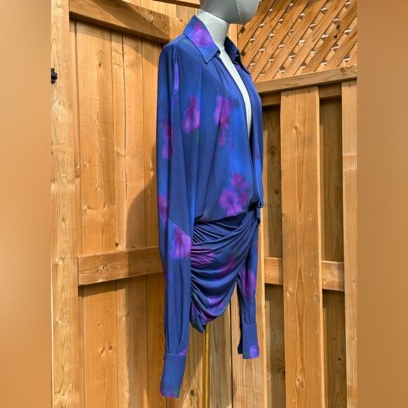 🆕 RAT & BOA 🧿 NWOT Volana Blue and Purple Floral Printed Cowl Neck Mini, Sz XS - Picture 6 of 16